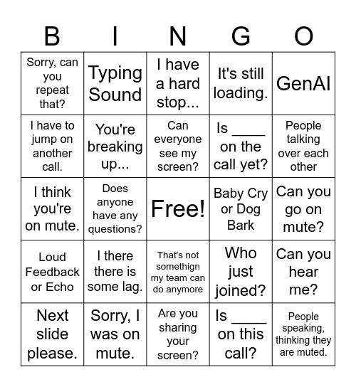 Conference Call Bingo Card