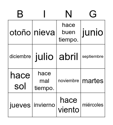 Los Días, los Meses y el Tiempo Bingo Card