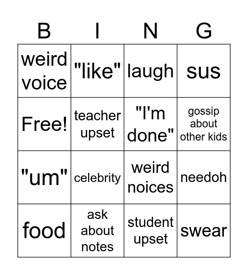 geometry Bingo Card