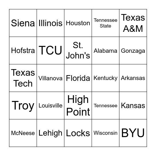 2026 Mascot Bingo Card
