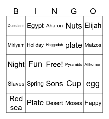 Passover Bingo Card