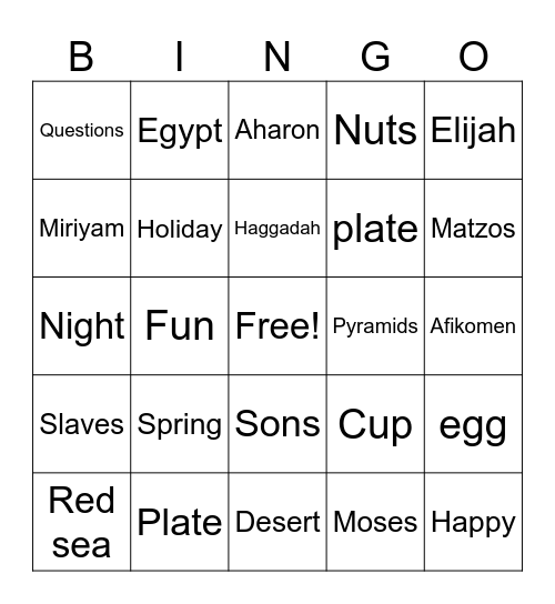 Passover Bingo Card