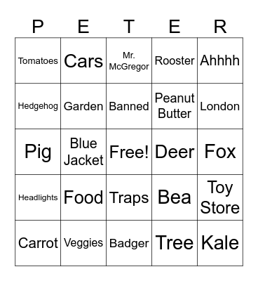 Peter Rabbit Bingo Card