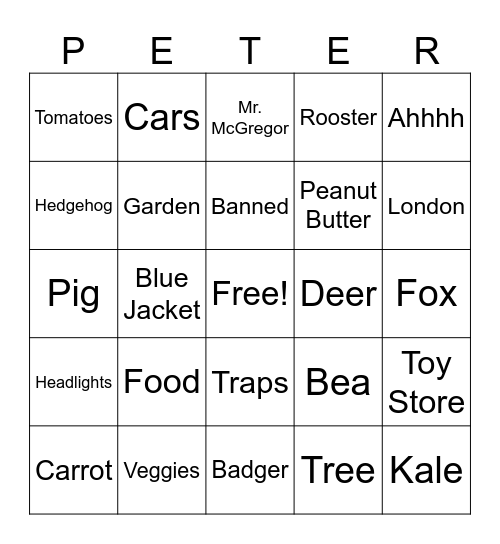 Peter Rabbit Bingo Card