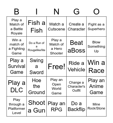 Video Game Bingo Card