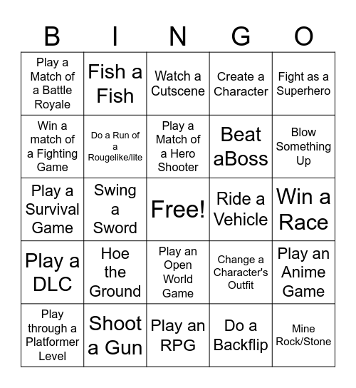 Video Game Bingo Card