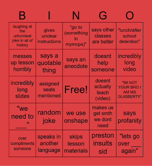 ms guisbert class bingo Card