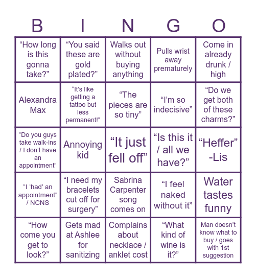 AMJ Bingo Card