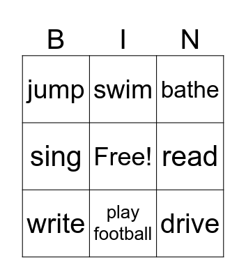 Action Verbs ESL Bingo Card