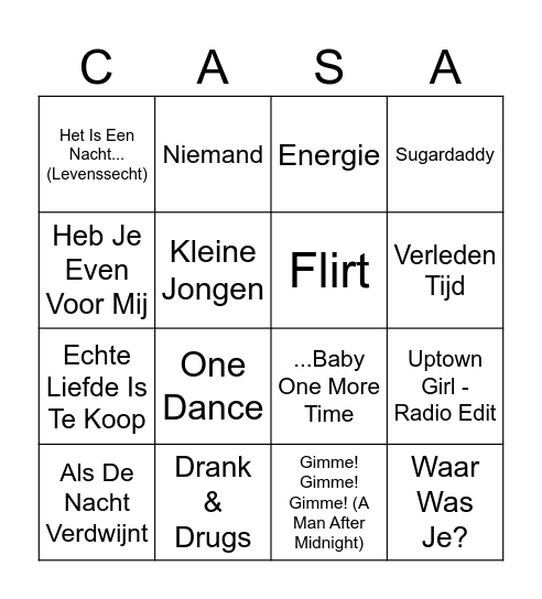 Casa Cara Muziek Bingo Card