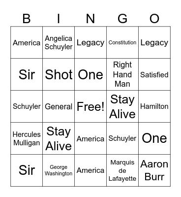 Hamilton Bingo Card
