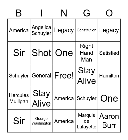 Hamilton Bingo Card