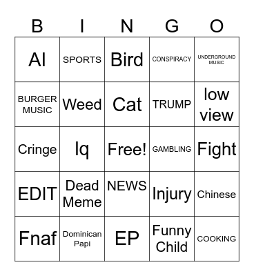 Instingo Bingo Card