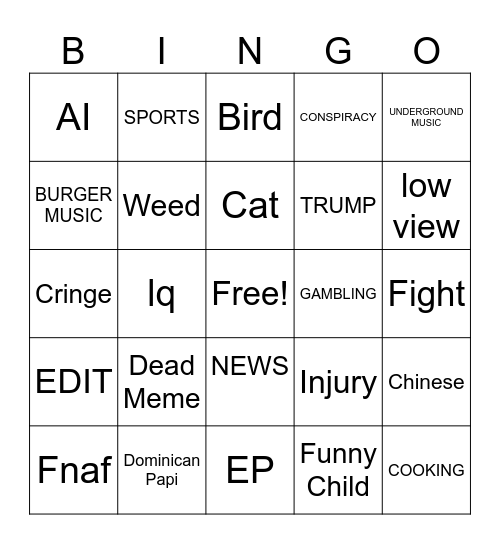 Instingo Bingo Card