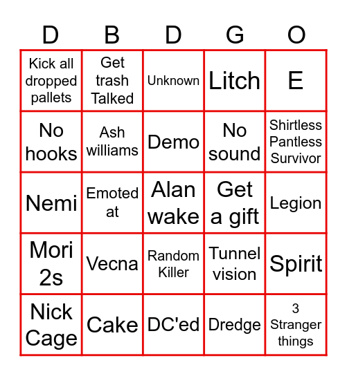 DBDGO Killers! Bingo Card
