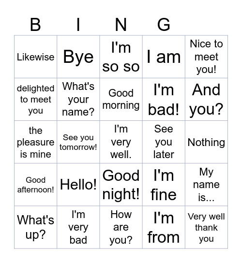 GREETING BINGO Card