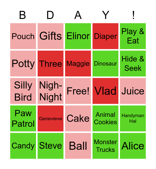 Westyn's 3rd birthday Bingo Card