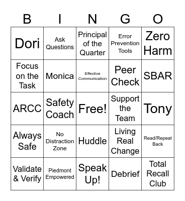SAFETY BINGO Card
