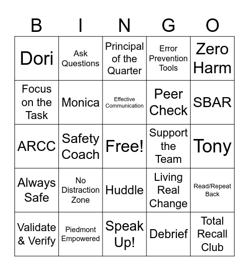 SAFETY BINGO Card