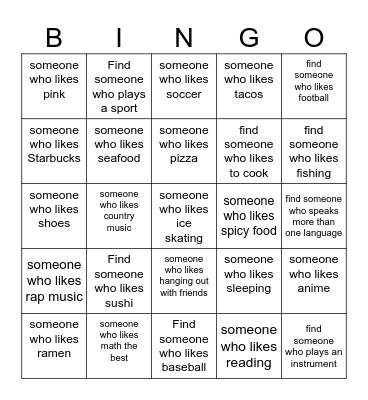 Find Someone Bingo Card