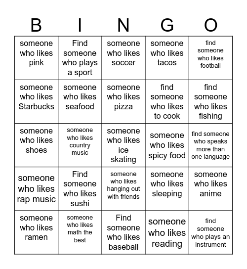 Find Someone Bingo Card