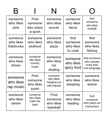 Find Someone Bingo Card