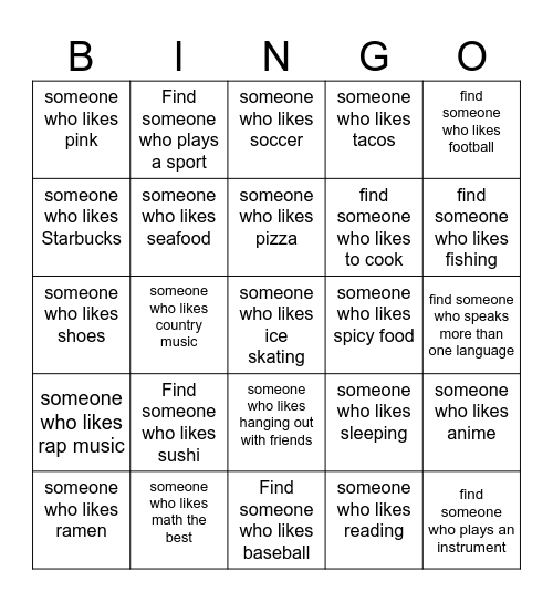 Find Someone Bingo Card