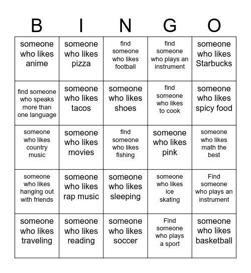 Find Someone Bingo Card