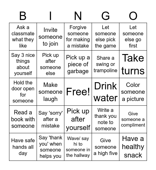KINDNESS Bingo Card