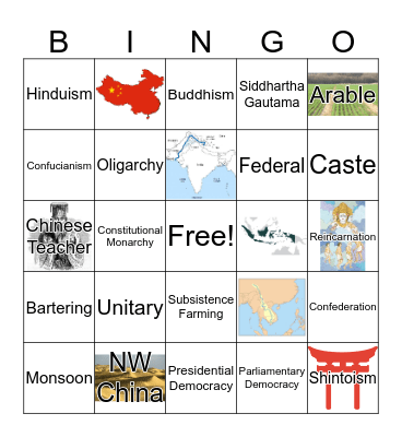 South and East Asia Review Bingo Card