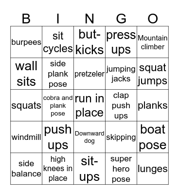 Fitness Bingo Card