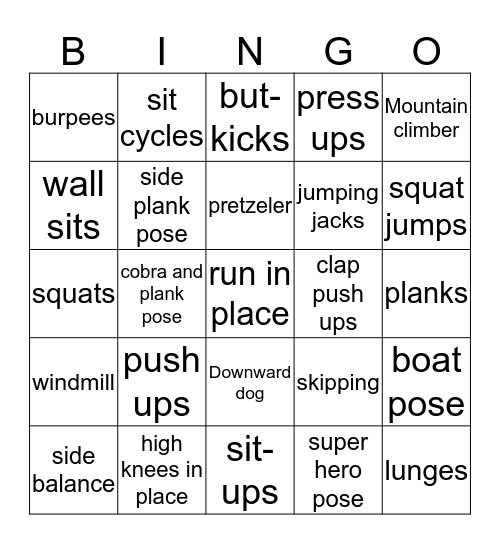 Fitness Bingo Card