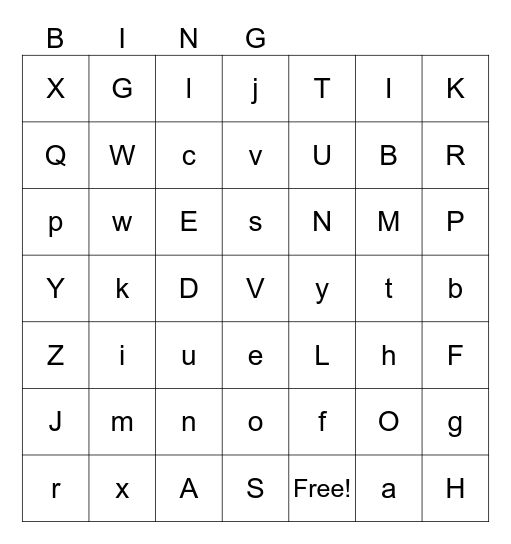 Alphabet Bingo Card