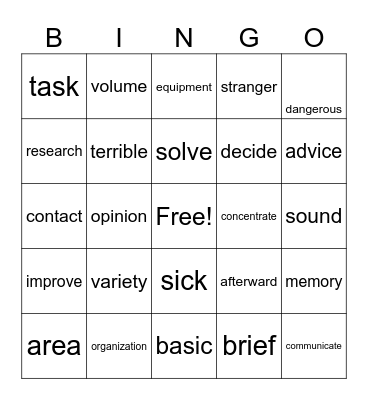 Unit 1-4 vocabulary Bingo Card