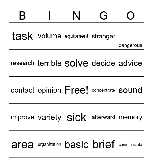Unit 1-4 vocabulary Bingo Card