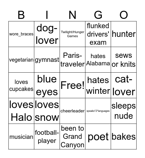 Getting to Know Us Bingo Card