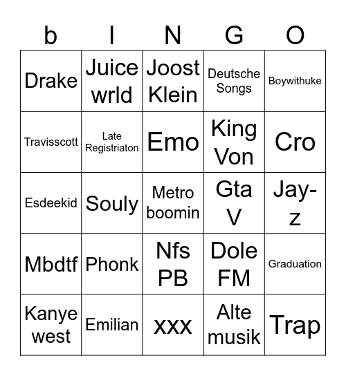 Spotify Bingo Card