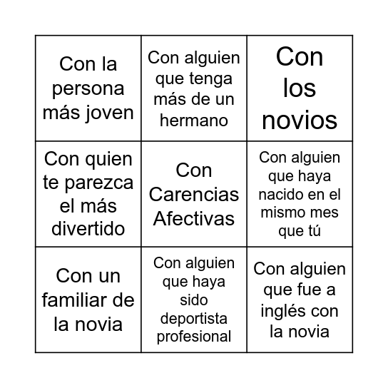 Bingo fotográfico de la Boda-No boda Bingo Card