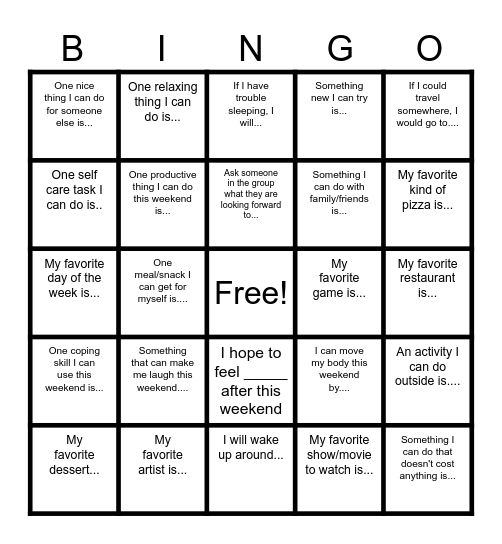 WEEKEND BINGO Card