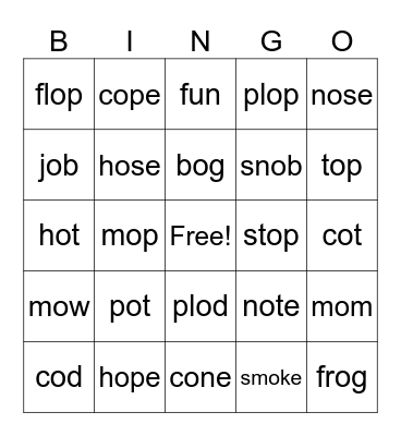 Long /o/ and Short /0/ Bingo Card