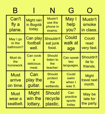 Modal Verbs Bingo Card