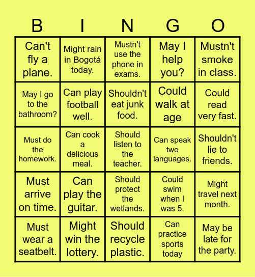 Modal Verbs Bingo Card