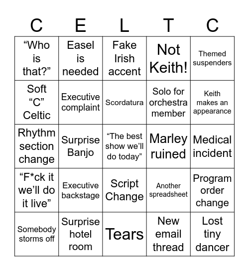 Celtic Sojourn 2026 Bingo Card