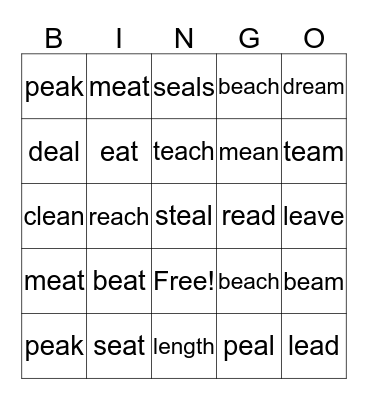 Unit 10 Spelling Words Bingo Card