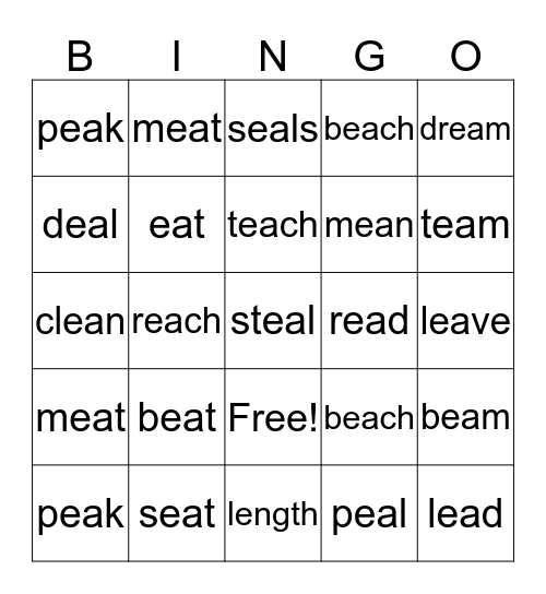 Unit 10 Spelling Words Bingo Card