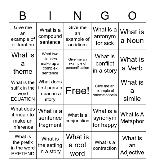 ELA Bingo Card