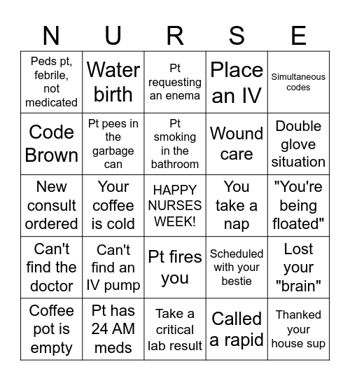 Nursing Bingo Card