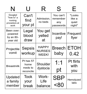 Nursing Bingo Card