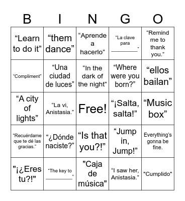Spanish Anastasia Bingo Card