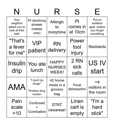 Nursing Bingo Card
